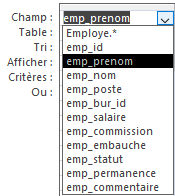 choisir un champ dans la liste