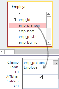 choisir un champ par double-clic
