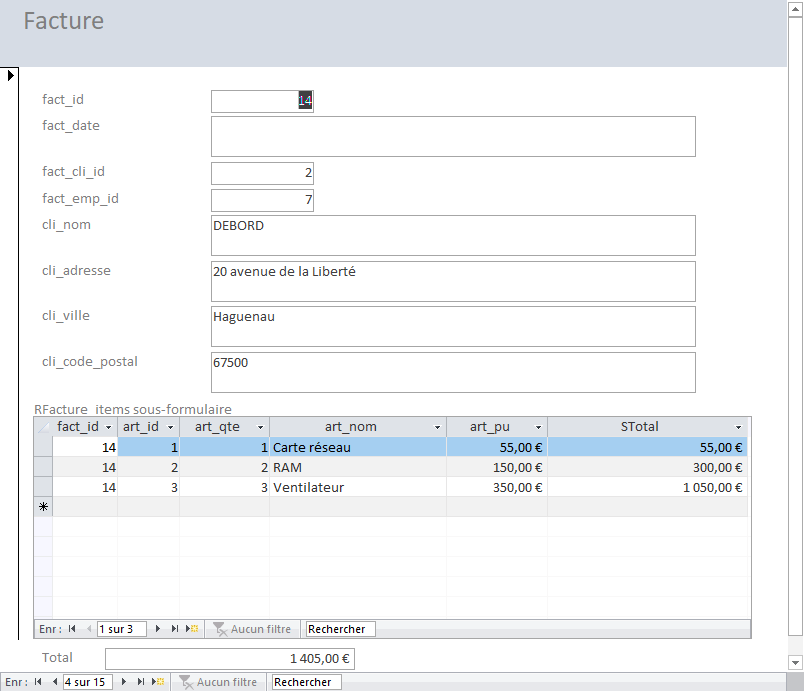 sous-formulaire facture