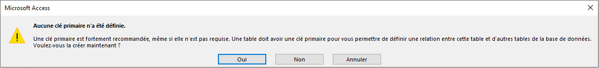 aucune clé primaire