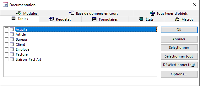 fenêtre documentation