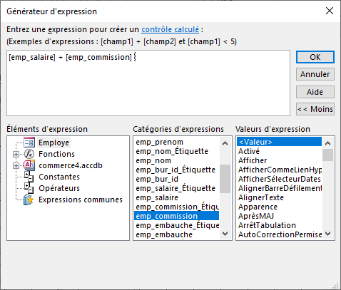 générateur d'expression du champ revenu calculé