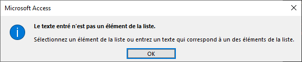 fenêtre de message d'erreur