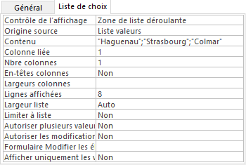 liste de choix