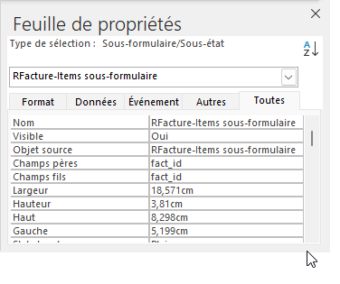 sous-formulaire propriétés