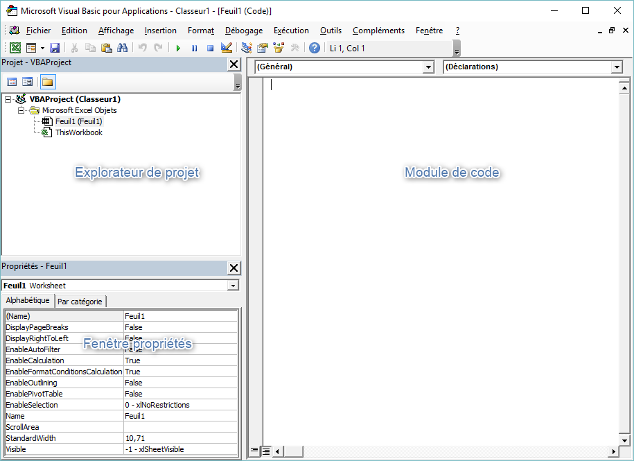 Explorateur de projet VBA
