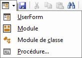 Menu création des 4 types de modules VBA