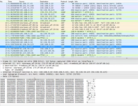 Trame réseau sans fil en octet
