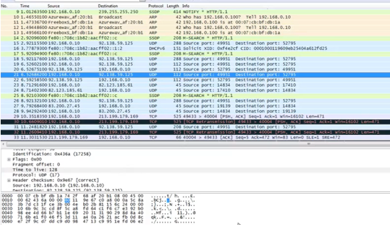 Trame réseau sans fil en hexadécimal