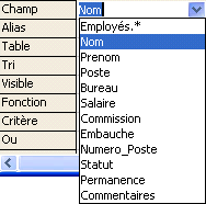 choisir un champ dans la liste
