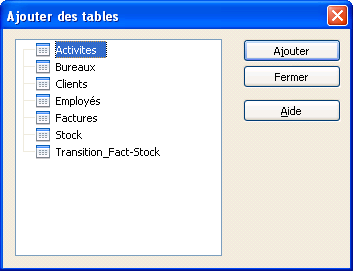 fenêtre ajouter une table