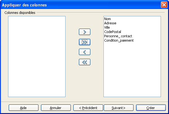 fenêtre appliquer des colonnes
