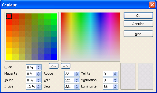 fenêtre des couleurs