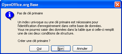 aucune clé primaire