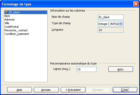 fenêtre formatage type