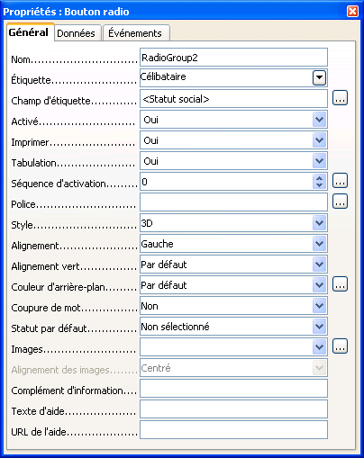propriétés zone de liste