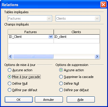 relation entre Clients et Factures