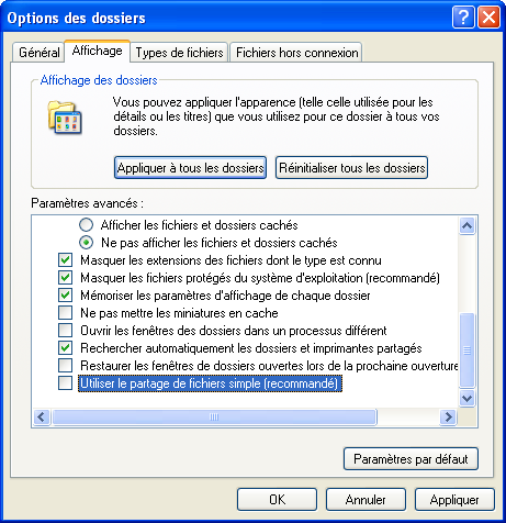 Partage simple décoché