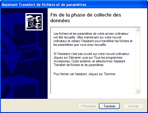 Assistant transfert de fichier et paramètres 6