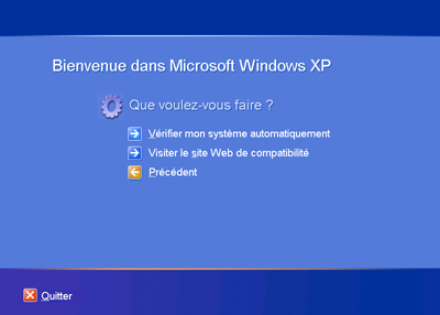 Fenêtre de vérification de la compatibilité du système