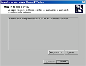 Fenêtre finale de rapport de mise à niveau