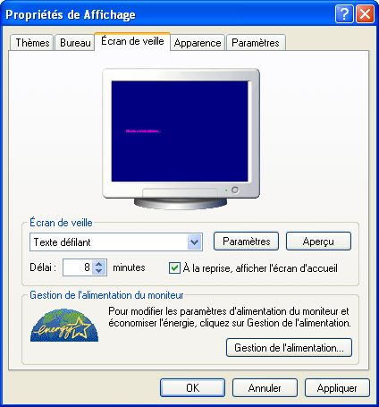 Affichage Écran de veille 1