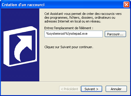 Assistant Création de raccourci 1
