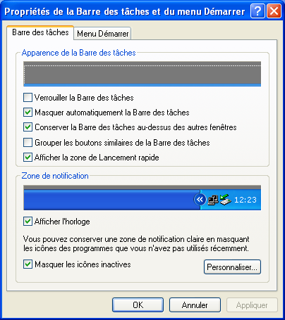 Propriétés de la Barre des tâches 2