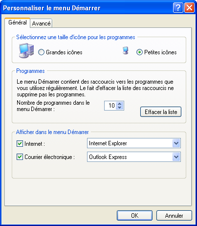 Propriétés du menu Démarrer 1