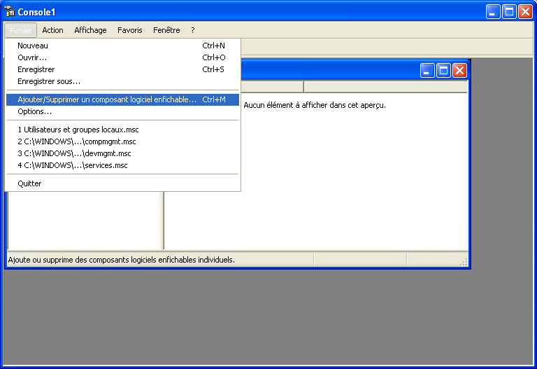 Ajouter un composant enfichable dans une console MMC