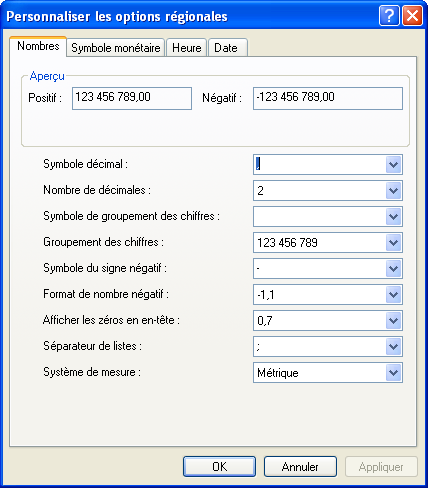Options régionales et linguistiques 1