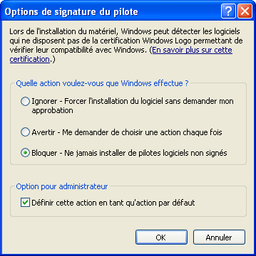 Vérification des signatures de pilotes 3