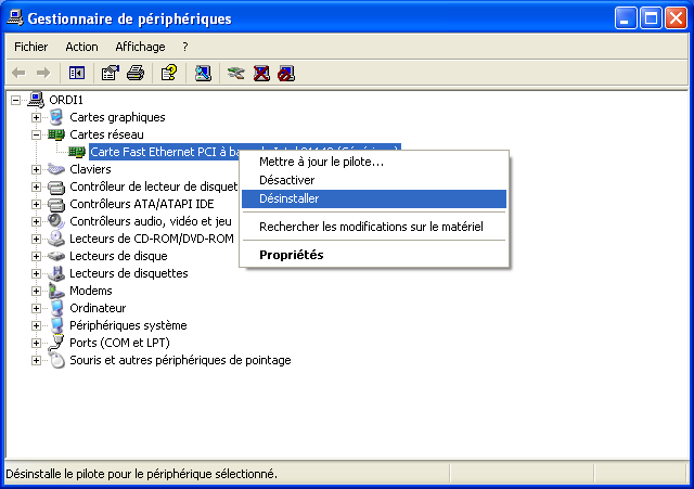 Désisntaller une carte réseau